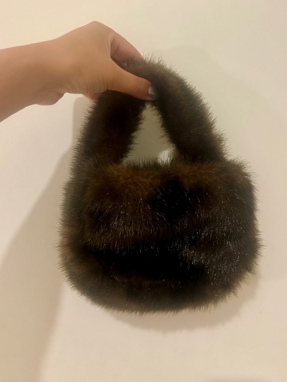 Faux Fur Mini Tote Bag - Brown